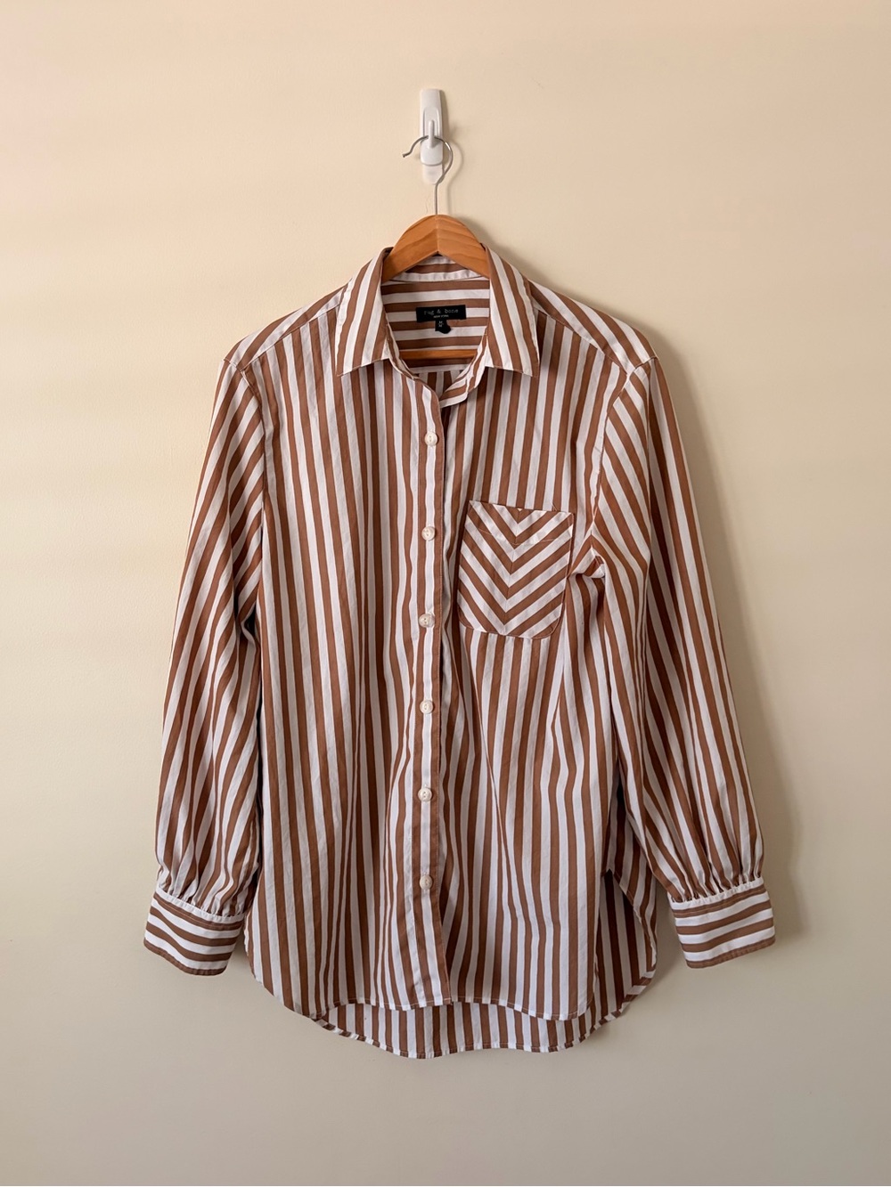 rag & bone Brown and White Striped Button-Down Shirt